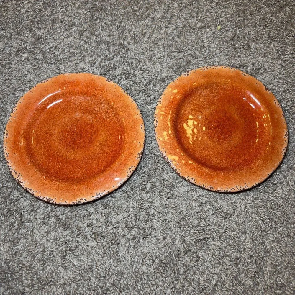 Pier 1 Imports Carmelo Melamine Orange Bowls Plates LOT of 4 Coastal Crackle Set